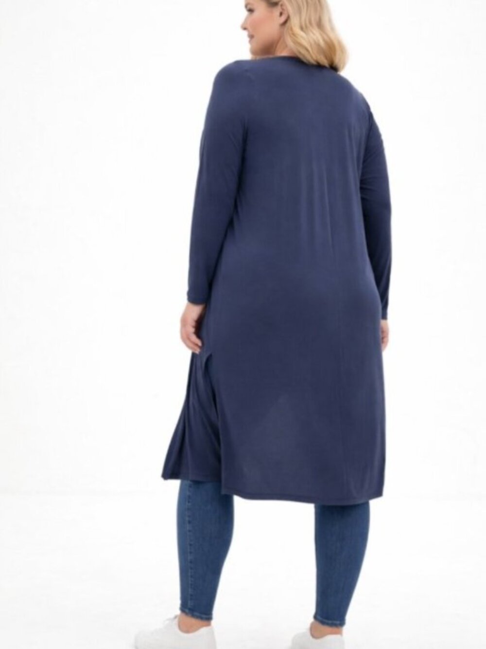 Torrid EUC size 3 Studio Duster Cardigan  Navy Blue Longline Open Front Knit str - Picture 2 of 7